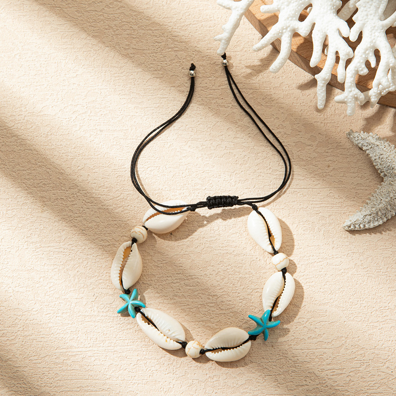 FZ0408 Nauji europietiški ir amerikietiški tarpvalstybiniai moteriški pėdų papuošalai su bohemiškais etniniais kriauklės elementais, austi ryžių karoliukų virvės mazgai