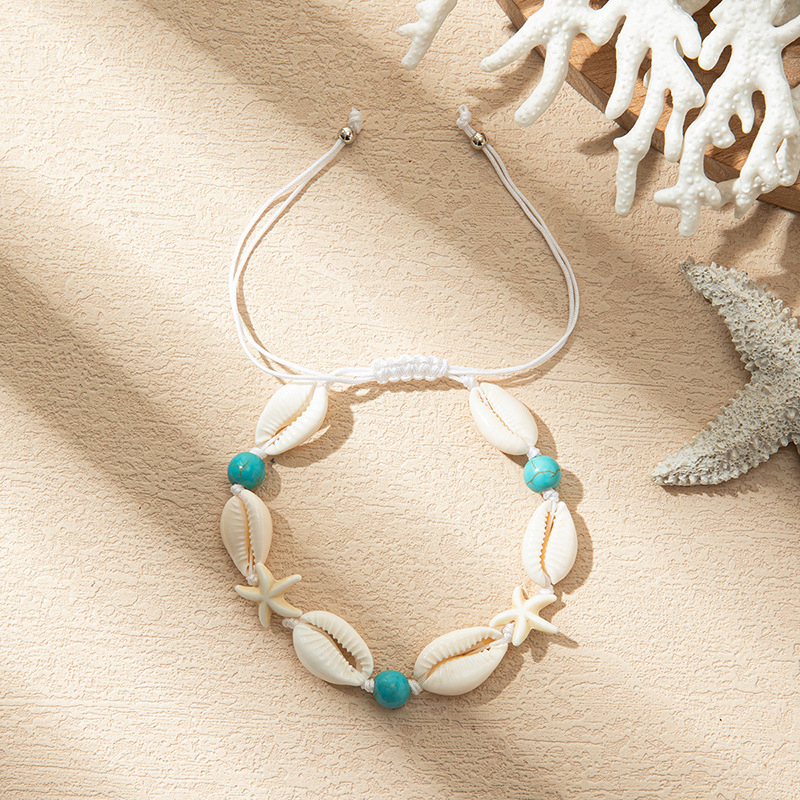 FZ0408 Nauji europietiški ir amerikietiški tarpvalstybiniai moteriški pėdų papuošalai su bohemiškais etniniais kriauklės elementais, austi ryžių karoliukų virvės mazgai