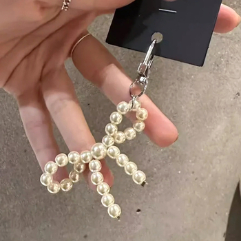 6 χιλιοστά αλυσίδα κινητού τηλεφώνου με τόξο από μαργαριτάρι, στρογγυλό μπρελόκ από κράμα, γυναικείο κρεμαστό κόσμημα τσάντας, κορδόνι κινητού τηλεφώνου