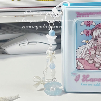 [Μπλε Κοχύλι] Χειροποίητο μπρελόκ με χάντρες σε μπλε φόντο με μπλε μύθο της θάλασσας και μενταγιόν με κάμερα