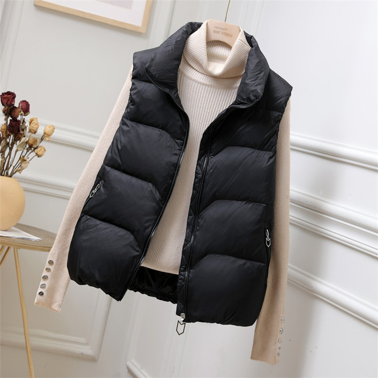 2024 m. rudens ir žiemos korėjietiško stiliaus pūkinė liemenė moterims, trumpa, laisva, kasdieniška, balta, ančių pūkinė liemenė, viršutinio drabužio liemenė