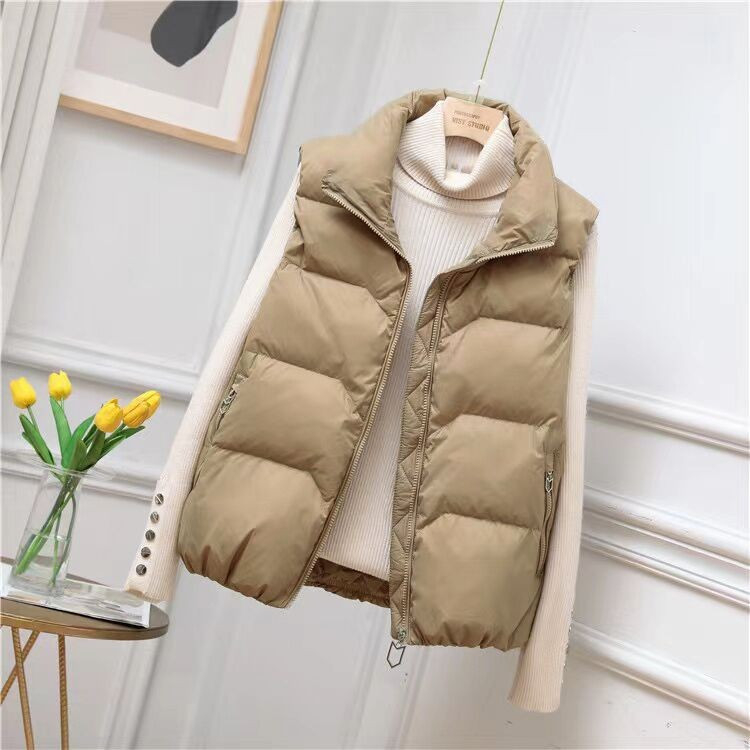 2024 m. rudens ir žiemos korėjietiško stiliaus pūkinė liemenė moterims, trumpa, laisva, kasdieniška, balta, ančių pūkinė liemenė, viršutinio drabužio liemenė