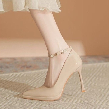 Jednobojne špicaste cipele s visokom petom 2024. Nove cipele s debelim potplatom, stiletto petom i visokom petom, suknja, remenčić, modne ženske cipele