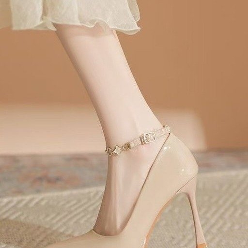 Jednobojne špicaste cipele s visokom petom 2024. Nove cipele s debelim potplatom, stiletto petom i visokom petom, suknja, remenčić, modne ženske cipele