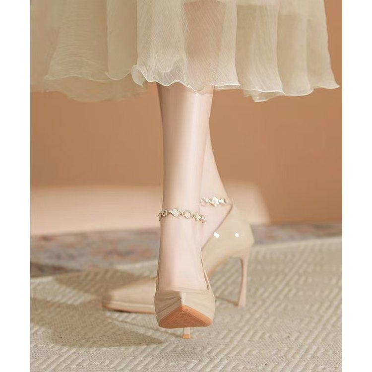 Jednobojne špicaste cipele s visokom petom 2024. Nove cipele s debelim potplatom, stiletto petom i visokom petom, suknja, remenčić, modne ženske cipele