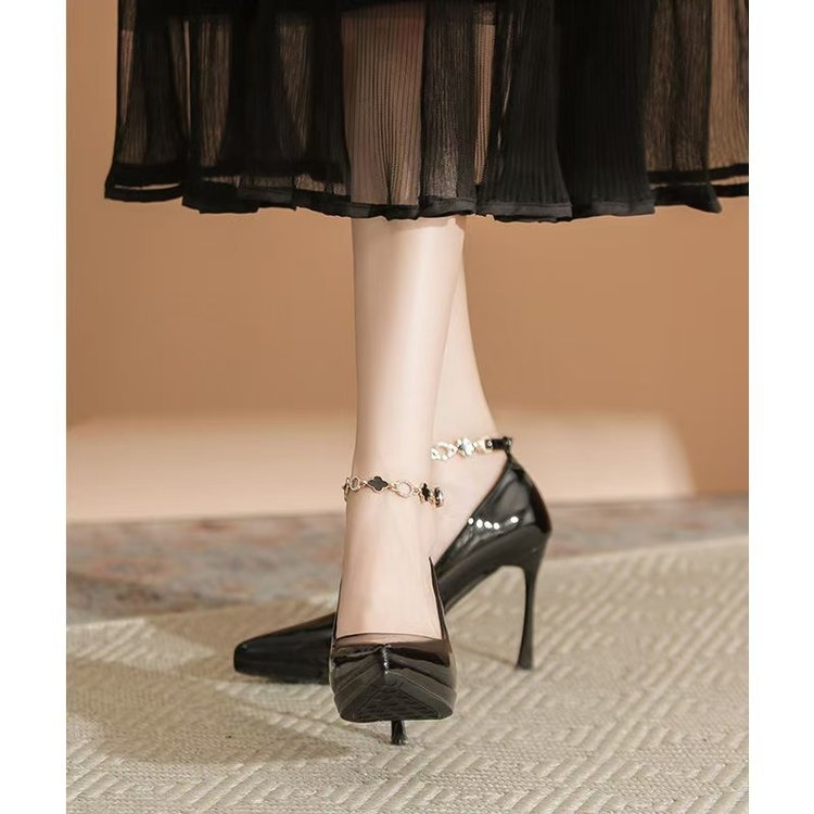 Jednobojne špicaste cipele s visokom petom 2024. Nove cipele s debelim potplatom, stiletto petom i visokom petom, suknja, remenčić, modne ženske cipele