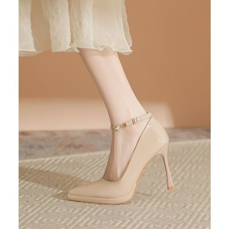 Jednobojne špicaste cipele s visokom petom 2024. Nove cipele s debelim potplatom, stiletto petom i visokom petom, suknja, remenčić, modne ženske cipele