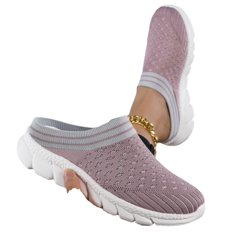 Naujos, kvėpuojančios, megztos kojinės su gobtuvu, pusiau slystančios moteriškos avalynė, lengvi laisvalaikio sportiniai moteriški bateliai, didelių dydžių šlepetės