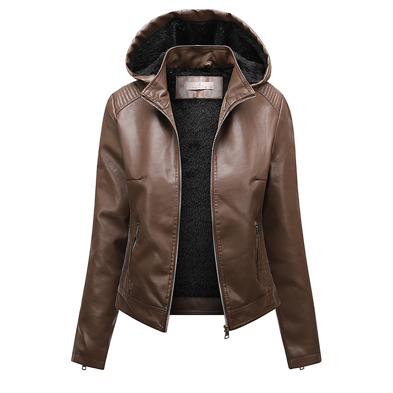 6XL dydžio odinė striukė su vilnos pamušalu ir gobtuvu, moteriška, nuimama, plius dydžio, odinė striukė, moteriškas pavasarinis ir rudeninis paltas, moteriškas PU skalbiamas odinis švarkas.