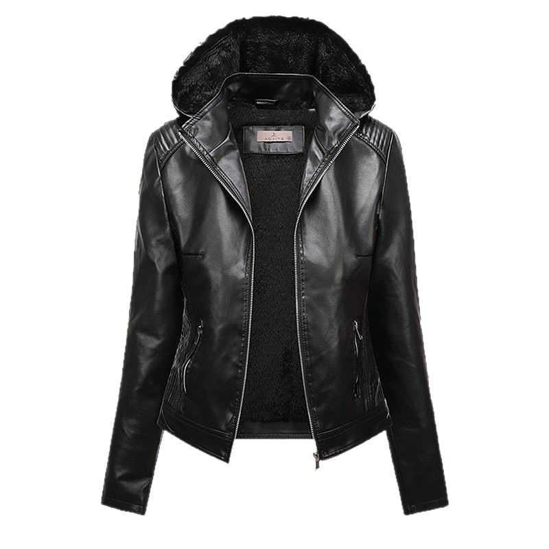 6XL dydžio odinė striukė su vilnos pamušalu ir gobtuvu, moteriška, nuimama, plius dydžio, odinė striukė, moteriškas pavasarinis ir rudeninis paltas, moteriškas PU skalbiamas odinis švarkas.