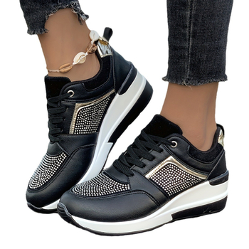 Europietiški ir amerikietiški plius dydžio sportiniai laisvalaikio bateliai pavasariui ir vasarai, storapadžiai pleištiniai laisvalaikio bateliai su raišteliais ir cirkoniais, sandėlyje.