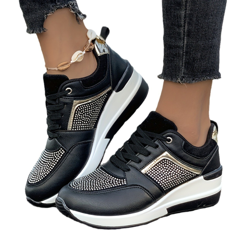 Europietiški ir amerikietiški plius dydžio sportiniai laisvalaikio bateliai pavasariui ir vasarai, storapadžiai pleištiniai laisvalaikio bateliai su raišteliais ir cirkoniais, sandėlyje.