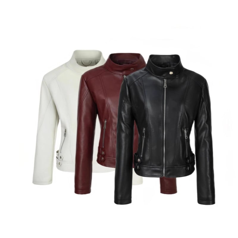 Jachetă de toamnă nouă, slim-fit, scurtă, cu mânecă lungă, cu guler înalt, elegantă, pentru navetiști, slăbire, din piele PU, pentru femei
