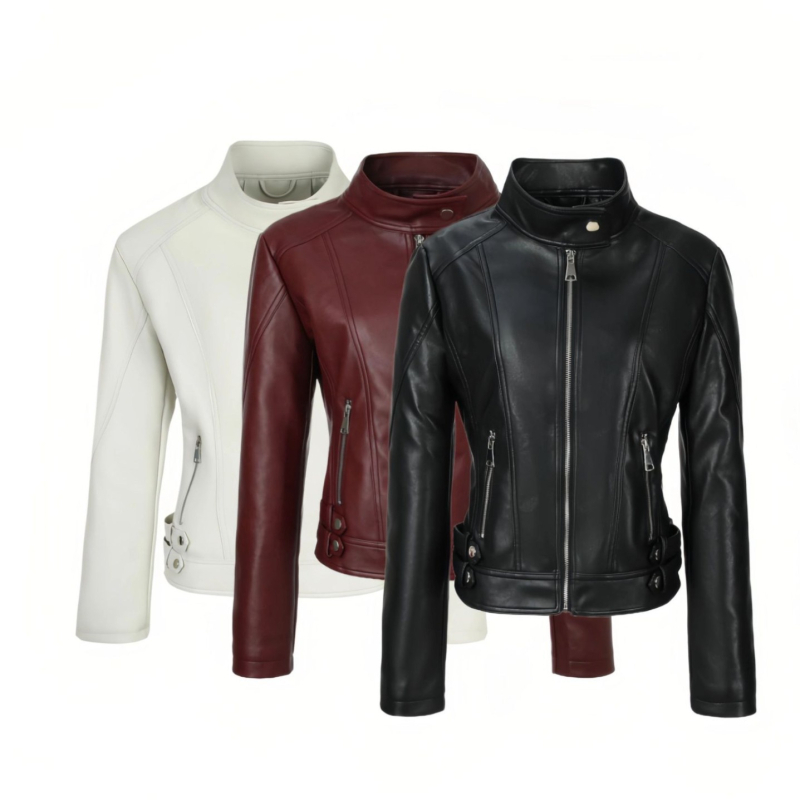 Sügiseks uus saleda lõikega lühikeste pikkade varrukatega püstkraega petite stiilne salendav PU nahktagi naistele