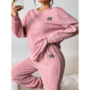 Jesenske i zimske jednobojne hlače s okruglim izrezom i dugim rukavima, odijelo u stilu lijenog francuskog jesenskog ležernog, svestrane ženske odjeće