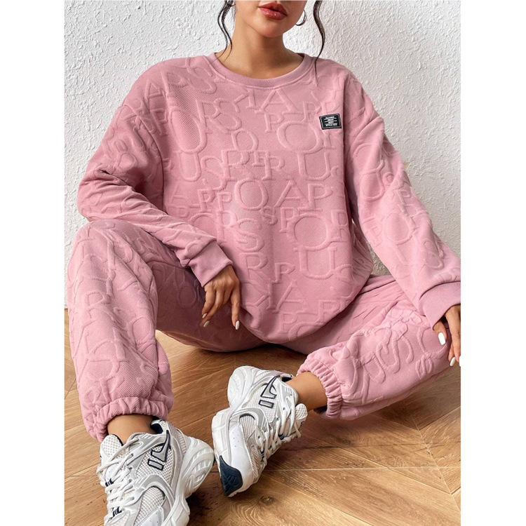 Jesenske i zimske jednobojne hlače s okruglim izrezom i dugim rukavima, odijelo u stilu lijenog francuskog jesenskog ležernog, svestrane ženske odjeće