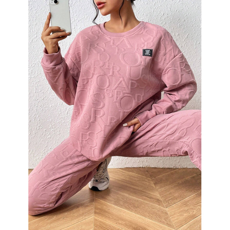 Jesenske i zimske jednobojne hlače s okruglim izrezom i dugim rukavima, odijelo u stilu lijenog francuskog jesenskog ležernog, svestrane ženske odjeće