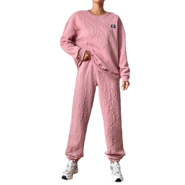 Jesenske i zimske jednobojne hlače s okruglim izrezom i dugim rukavima, odijelo u stilu lijenog francuskog jesenskog ležernog, svestrane ženske odjeće