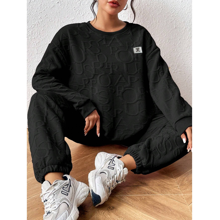 Jesenske i zimske jednobojne hlače s okruglim izrezom i dugim rukavima, odijelo u stilu lijenog francuskog jesenskog ležernog, svestrane ženske odjeće