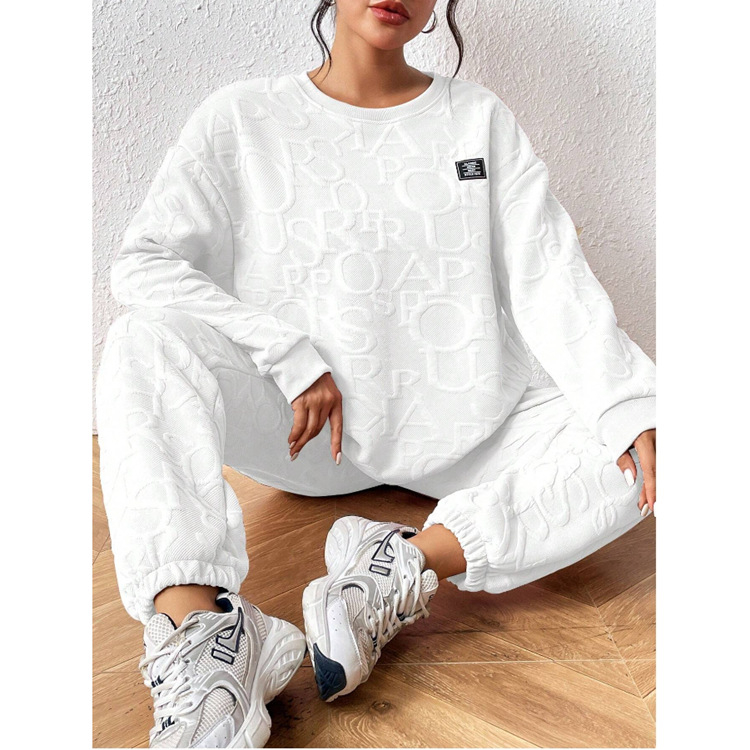 Jesenske i zimske jednobojne hlače s okruglim izrezom i dugim rukavima, odijelo u stilu lijenog francuskog jesenskog ležernog, svestrane ženske odjeće