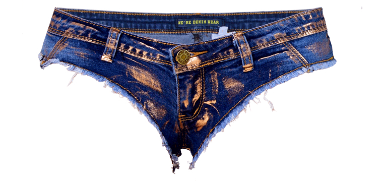 Europske i američke gaćice s niskim strukom, rastezljive metalne traperice s metalnim brončanim zatvaračem, vruće hlačice za djevojke koje otkrivaju bokove