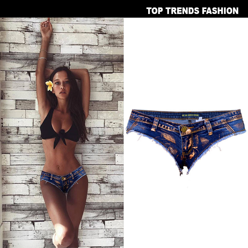 Europske i američke gaćice s niskim strukom, rastezljive metalne traperice s metalnim brončanim zatvaračem, vruće hlačice za djevojke koje otkrivaju bokove