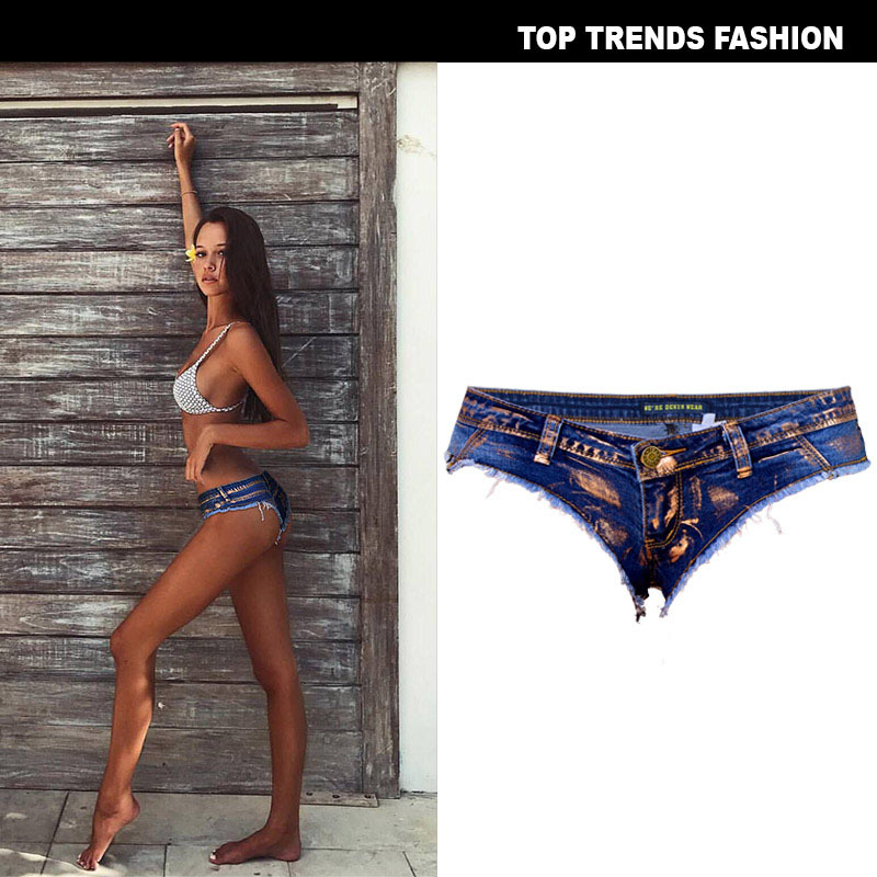 Europske i američke gaćice s niskim strukom, rastezljive metalne traperice s metalnim brončanim zatvaračem, vruće hlačice za djevojke koje otkrivaju bokove