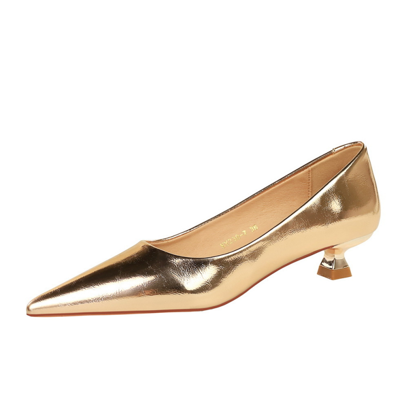 230-7 Europski i američki stil retro mode jednostavne i udobne niske pete s mačjom petom, plitke, šiljaste, banketne ženske cipele za proljeće i jesen, jednoslojne cipele