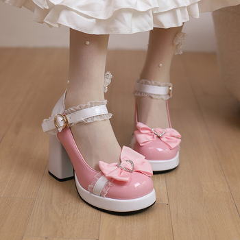 Γυναικεία γλυκά παπούτσια Mary Janes με αγκράφα από λουστρίνι Lolita και φιόγκο, ιαπωνικό παιχνίδι ρόλων πριγκίπισσας