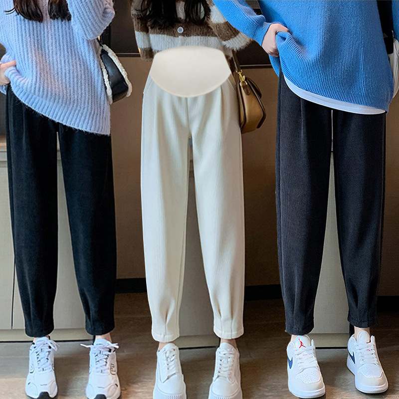 Панталони за бременни, есенни и зимни панталони с полар, евро памучни кадифени къси панталони, гащички, тесни прави панталони, панталони с качулка, пролетно и есенно облекло