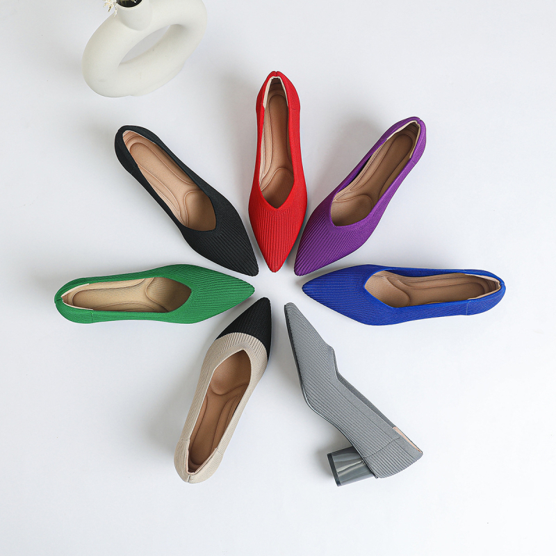 Princeza, ženske visoke pete, debele pete, nove, špicaste, s V-ustima, ravnim uzorkom, čiste boje, svestrane, francuske djevojačke cipele, moderne i svestrane