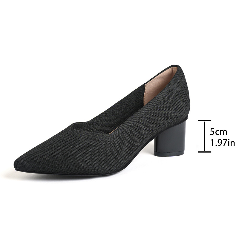 Princeza, ženske visoke pete, debele pete, nove, špicaste, s V-ustima, ravnim uzorkom, čiste boje, svestrane, francuske djevojačke cipele, moderne i svestrane