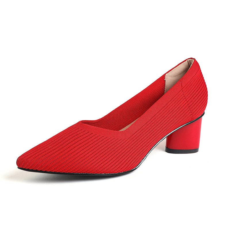 Princeza, ženske visoke pete, debele pete, nove, špicaste, s V-ustima, ravnim uzorkom, čiste boje, svestrane, francuske djevojačke cipele, moderne i svestrane