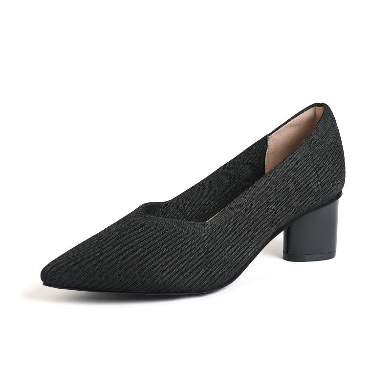 Princeza, ženske visoke pete, debele pete, nove, špicaste, s V-ustima, ravnim uzorkom, čiste boje, svestrane, francuske djevojačke cipele, moderne i svestrane