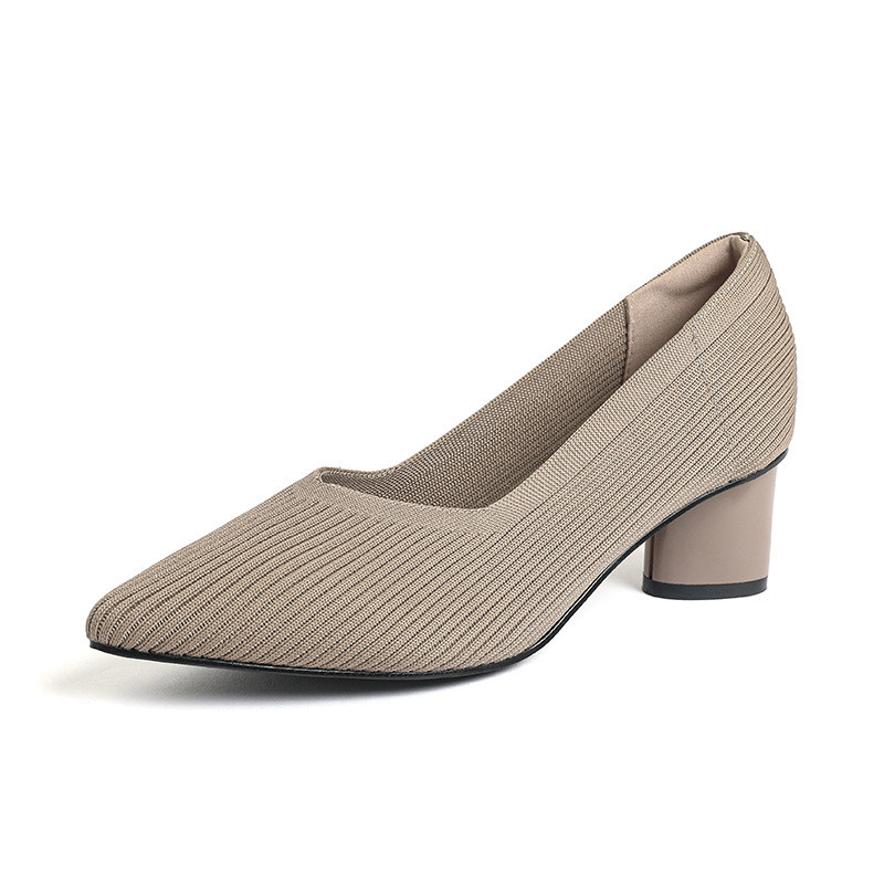 Princeza, ženske visoke pete, debele pete, nove, špicaste, s V-ustima, ravnim uzorkom, čiste boje, svestrane, francuske djevojačke cipele, moderne i svestrane