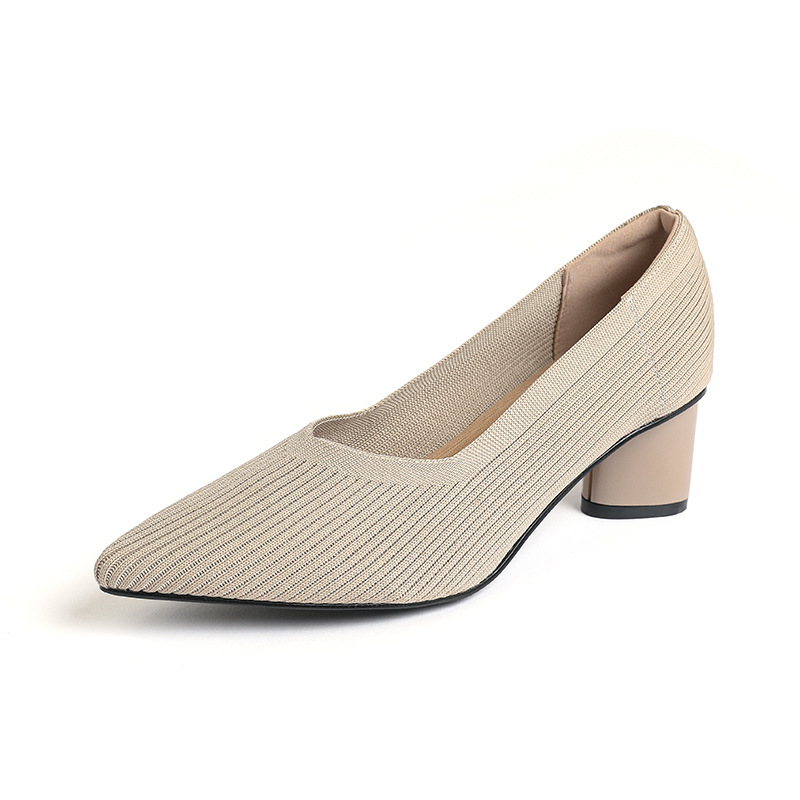 Princeza, ženske visoke pete, debele pete, nove, špicaste, s V-ustima, ravnim uzorkom, čiste boje, svestrane, francuske djevojačke cipele, moderne i svestrane