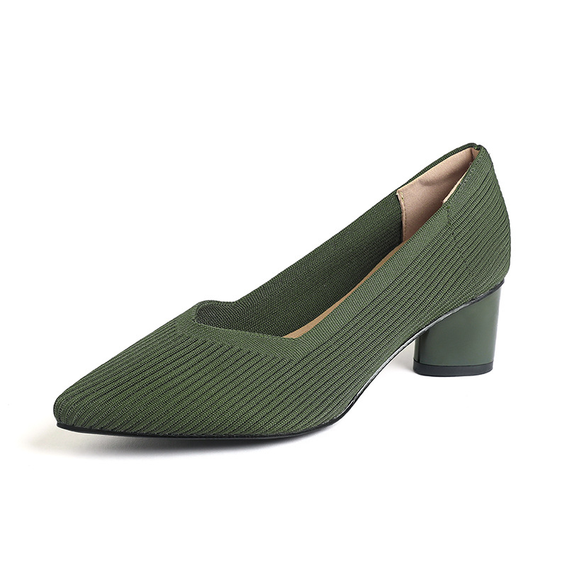 Princeza, ženske visoke pete, debele pete, nove, špicaste, s V-ustima, ravnim uzorkom, čiste boje, svestrane, francuske djevojačke cipele, moderne i svestrane