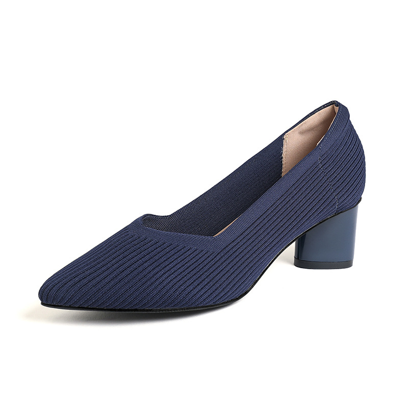 Princeza, ženske visoke pete, debele pete, nove, špicaste, s V-ustima, ravnim uzorkom, čiste boje, svestrane, francuske djevojačke cipele, moderne i svestrane