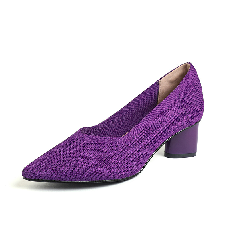 Princeza, ženske visoke pete, debele pete, nove, špicaste, s V-ustima, ravnim uzorkom, čiste boje, svestrane, francuske djevojačke cipele, moderne i svestrane