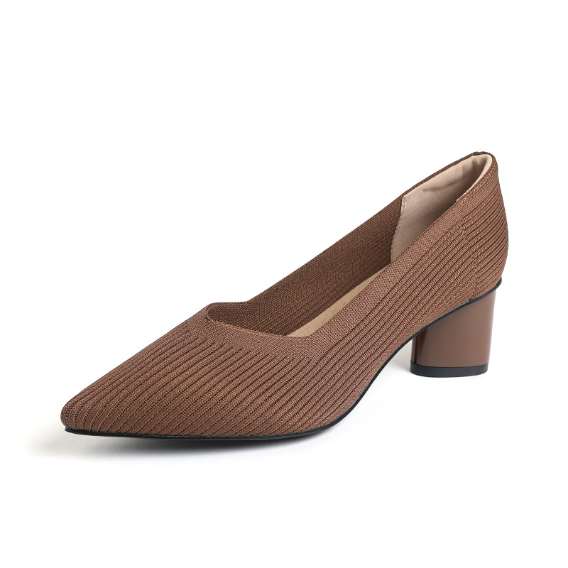 Princeza, ženske visoke pete, debele pete, nove, špicaste, s V-ustima, ravnim uzorkom, čiste boje, svestrane, francuske djevojačke cipele, moderne i svestrane