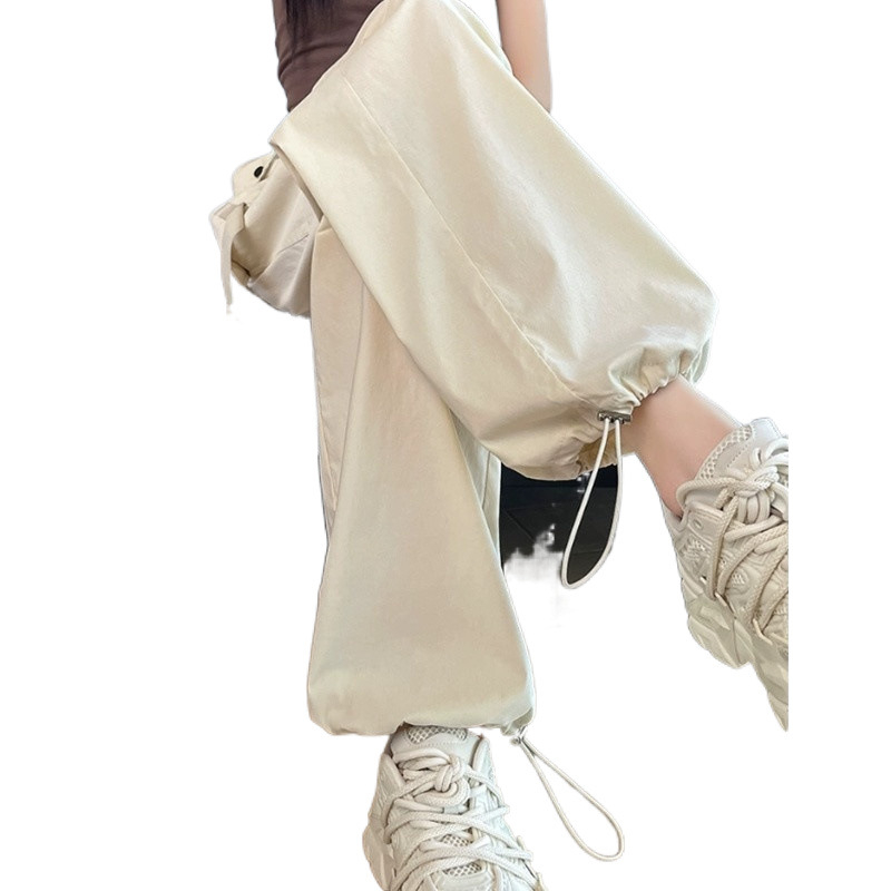 H8A Čierne overaly v americkom štýle Dámske tenké 2024 Nové hip-hopové vysoké pásy Široké nohavice Voľné ležérne zoštíhľujúce športové