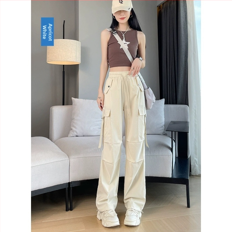 H8A Čierne overaly v americkom štýle Dámske tenké 2024 Nové hip-hopové vysoké pásy Široké nohavice Voľné ležérne zoštíhľujúce športové