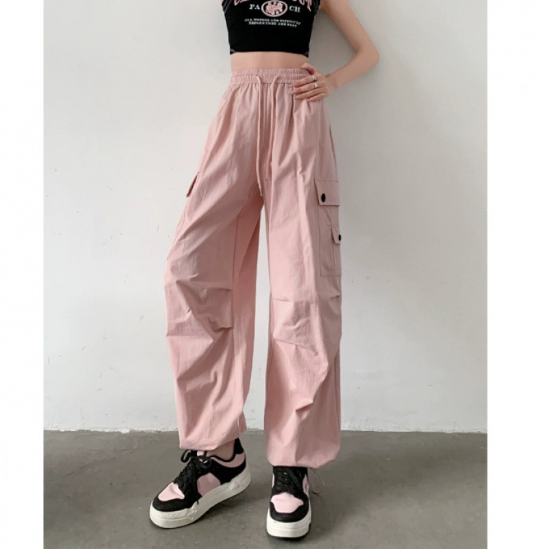 H8A Čierne overaly v americkom štýle Dámske tenké 2024 Nové hip-hopové vysoké pásy Široké nohavice Voľné ležérne zoštíhľujúce športové