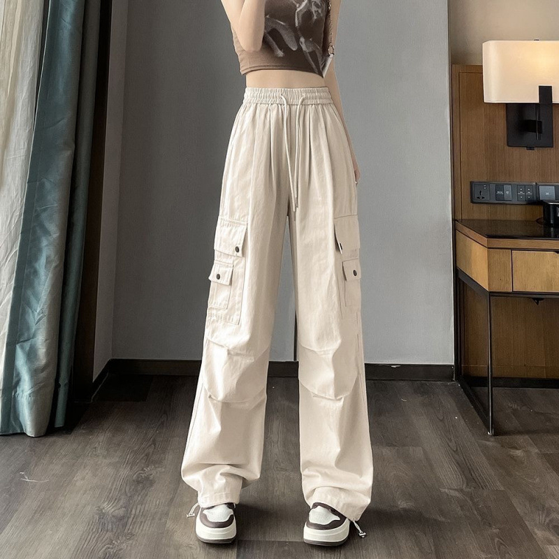 H8A Čierne overaly v americkom štýle Dámske tenké 2024 Nové hip-hopové vysoké pásy Široké nohavice Voľné ležérne zoštíhľujúce športové