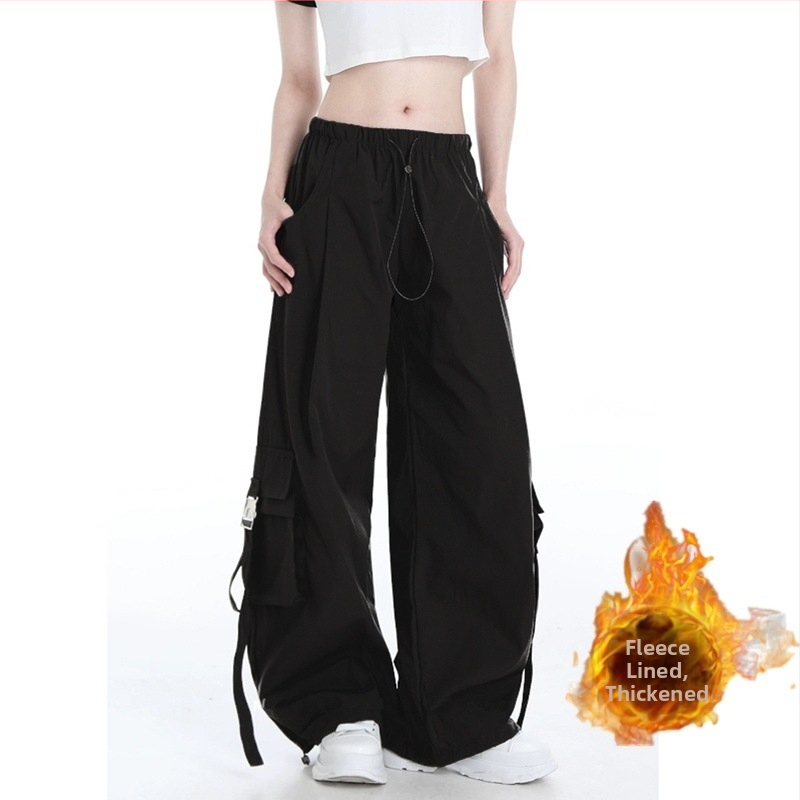 H8A Čierne overaly v americkom štýle Dámske tenké 2024 Nové hip-hopové vysoké pásy Široké nohavice Voľné ležérne zoštíhľujúce športové