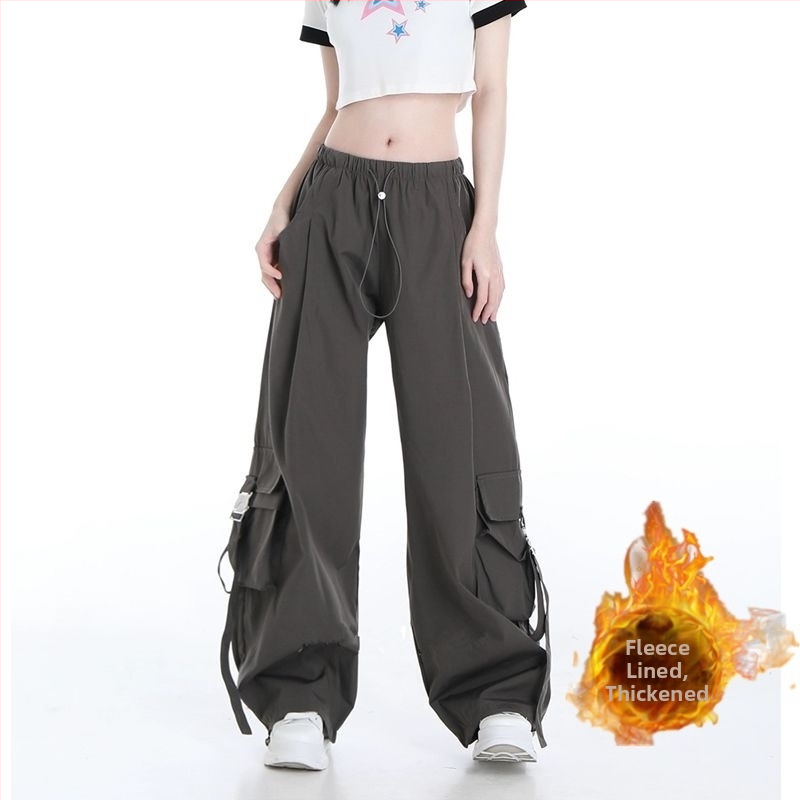 H8A Čierne overaly v americkom štýle Dámske tenké 2024 Nové hip-hopové vysoké pásy Široké nohavice Voľné ležérne zoštíhľujúce športové