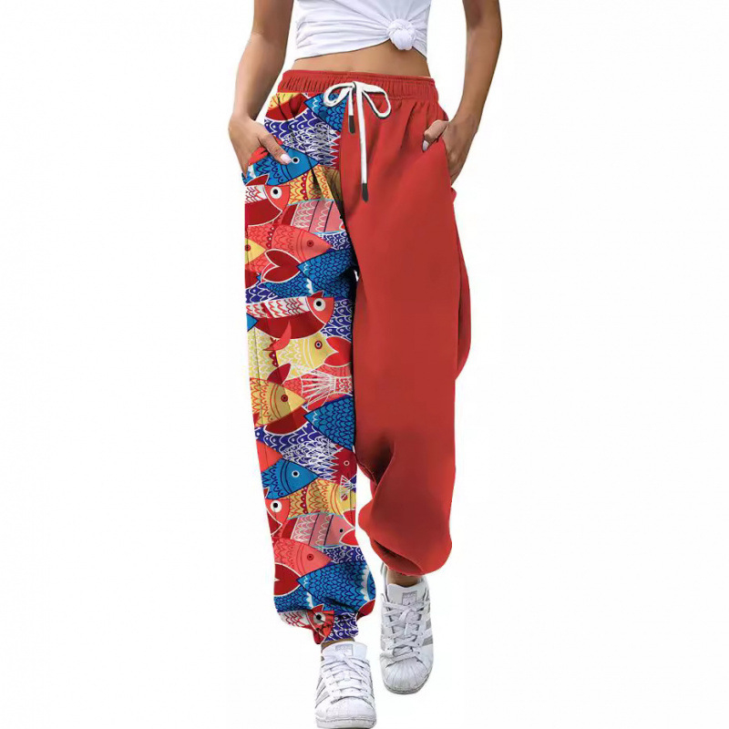 Europos ir Amerikos 2024 m. tarpvalstybinės rudens laisvalaikio pėdkelnės su spausdintomis, plonomis, plonomis, sportinėmis kelnėmis su aukštu diržu ir virvėmis