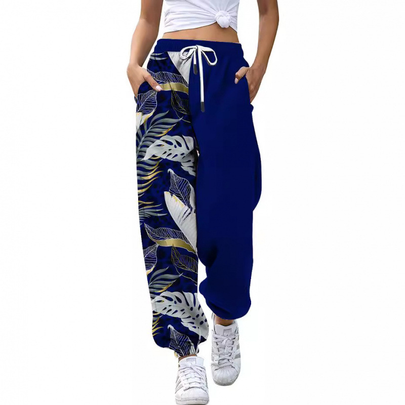 Europos ir Amerikos 2024 m. tarpvalstybinės rudens laisvalaikio pėdkelnės su spausdintomis, plonomis, plonomis, sportinėmis kelnėmis su aukštu diržu ir virvėmis