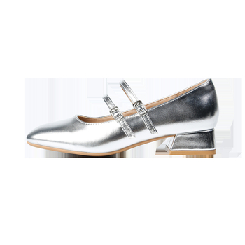 Γυναικεία παπούτσια Mary Jane με τετράγωνη μύτη και ένα λουράκι Temperament 2024, άνοιξη και φθινόπωρο, νέο στυλ, γνήσια δερμάτινα, ρηχά, χοντρά, μεσαίου μεγέθους τακούνι, φλατ παπούτσια γάμου