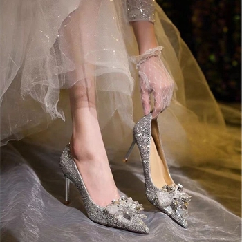 Γαλλικά ψηλοτάκουνα πέτρες, γυναικεία γαμήλια παπούτσια, μυτερά δάχτυλα, κρυστάλλινα παπούτσια, στιλέτο, παγιέτες, γυναικεία μοντέρνα ιδιοσυγκρασία